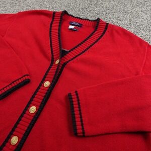 Tommy Hilfiger Cardigan Womens M Red Flag Knit Button Sweater Grandma 90s Y2K